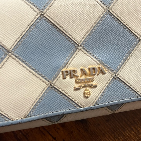 *REHAB* Prada Blue and White saffiano leather Checkered Women's wallet - Picture 5 of 12